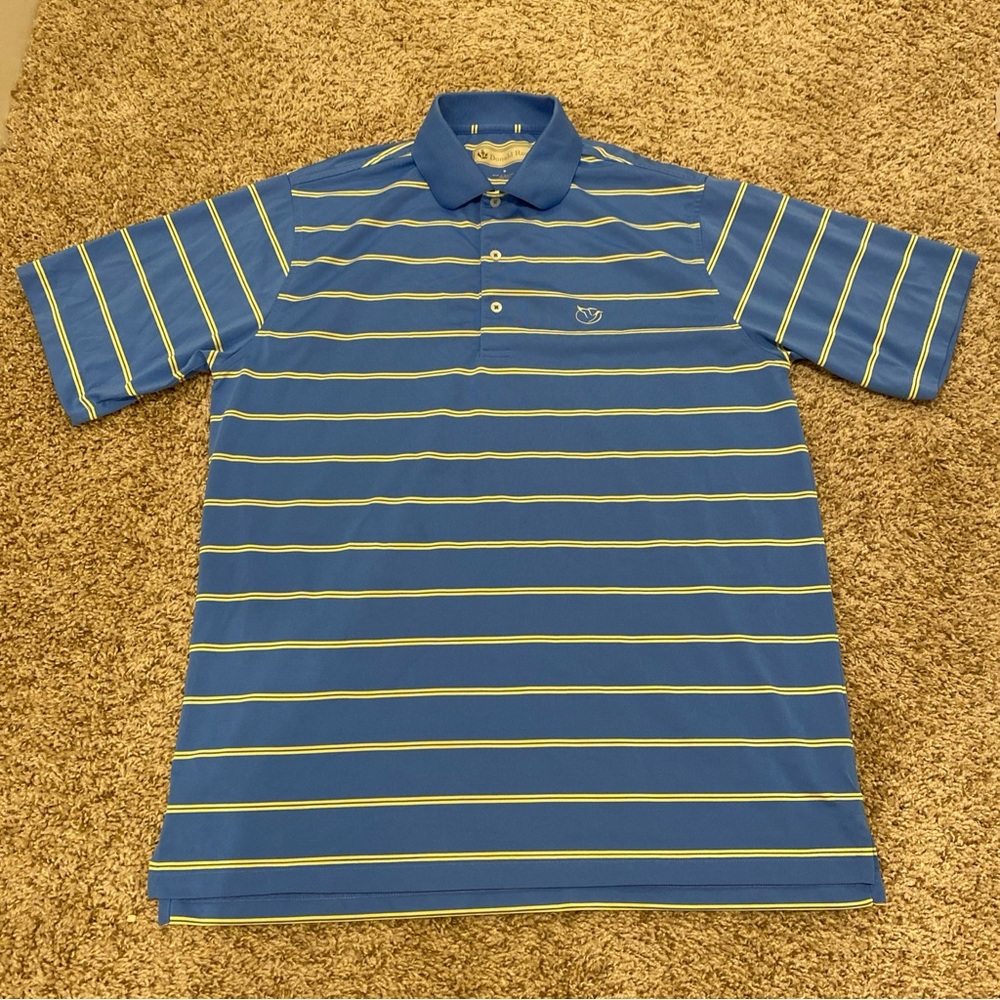 Men’s Medium Donald Ross Sport Polo Short Sleeve Size Blue With Yellow Stripes